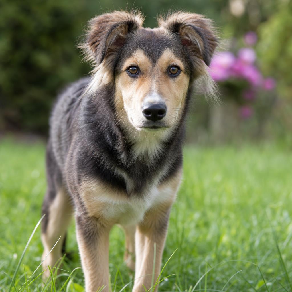 Jeune chien curieux dans l'herbe au printemps