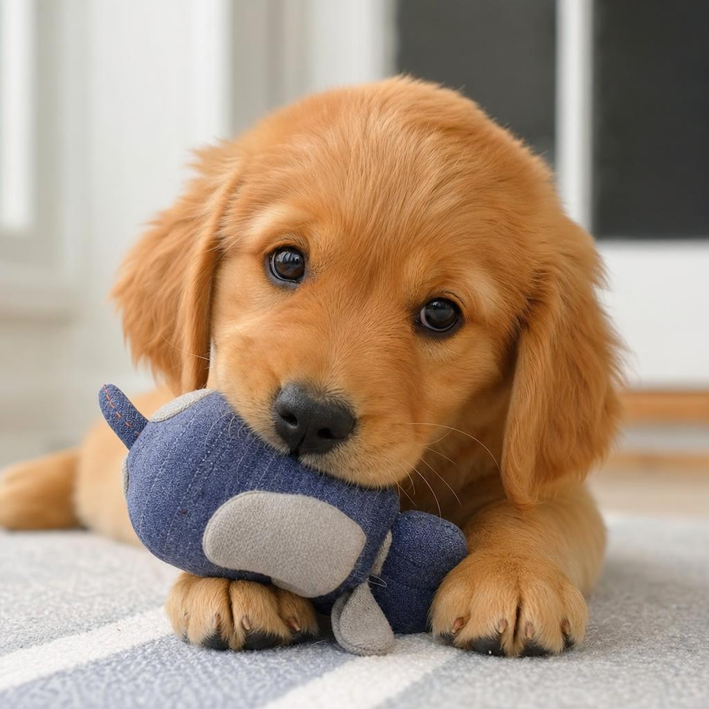 Chiot jouant avec un jouet en tissu