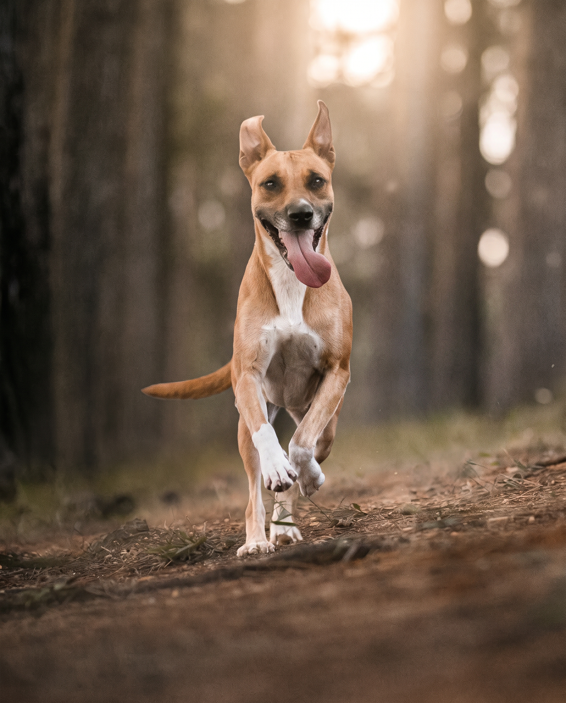 Chien assis dans une clairière, calme et concentré